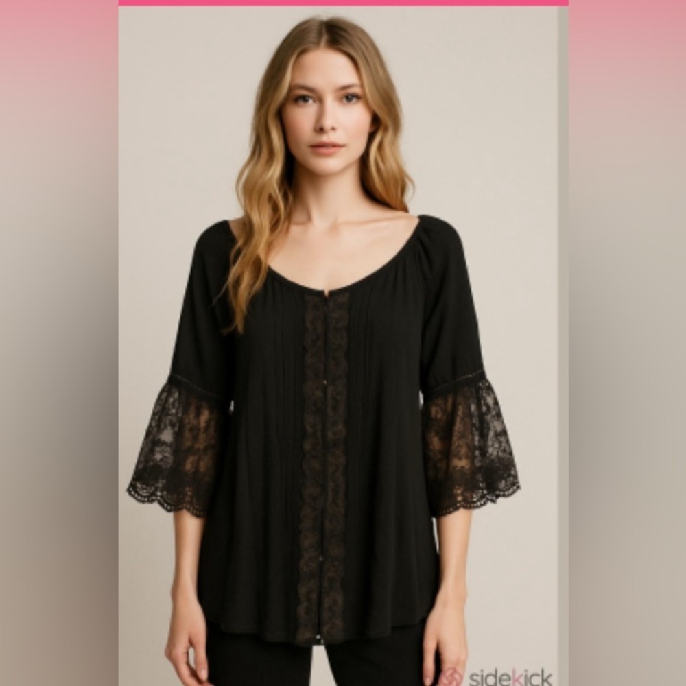 Pol black  Lace bell Sleeve  Blouse